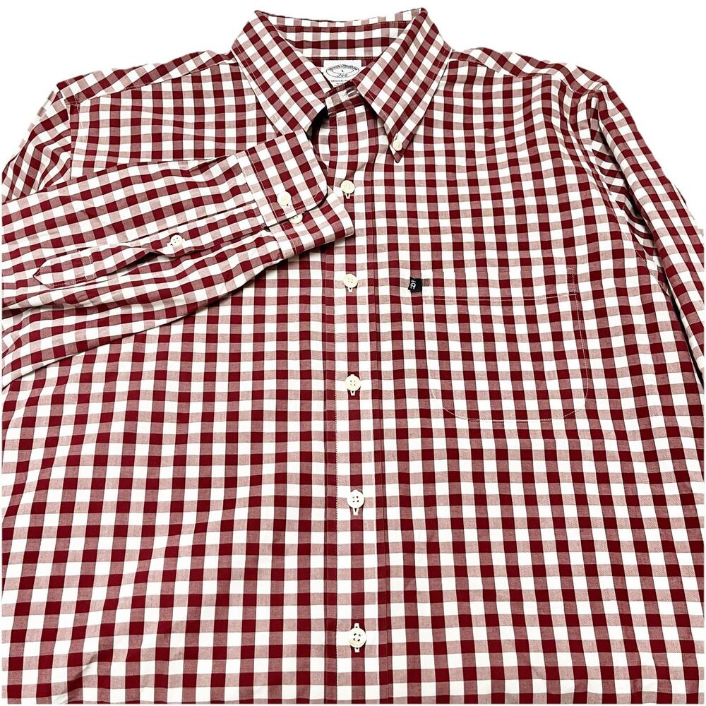 Brooks Brothers 346 Slim Fit Red Gingham Check Long Sleeve Shirt Size Large